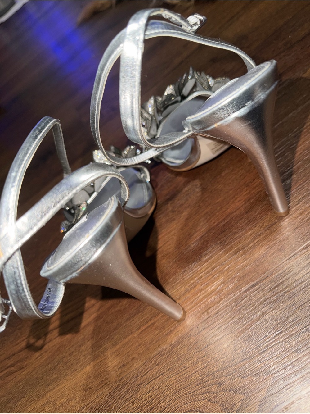 NWOT Steve Madden Ulyana metallic silver rhinestone floral heels  summer party - Picture 7 of 12